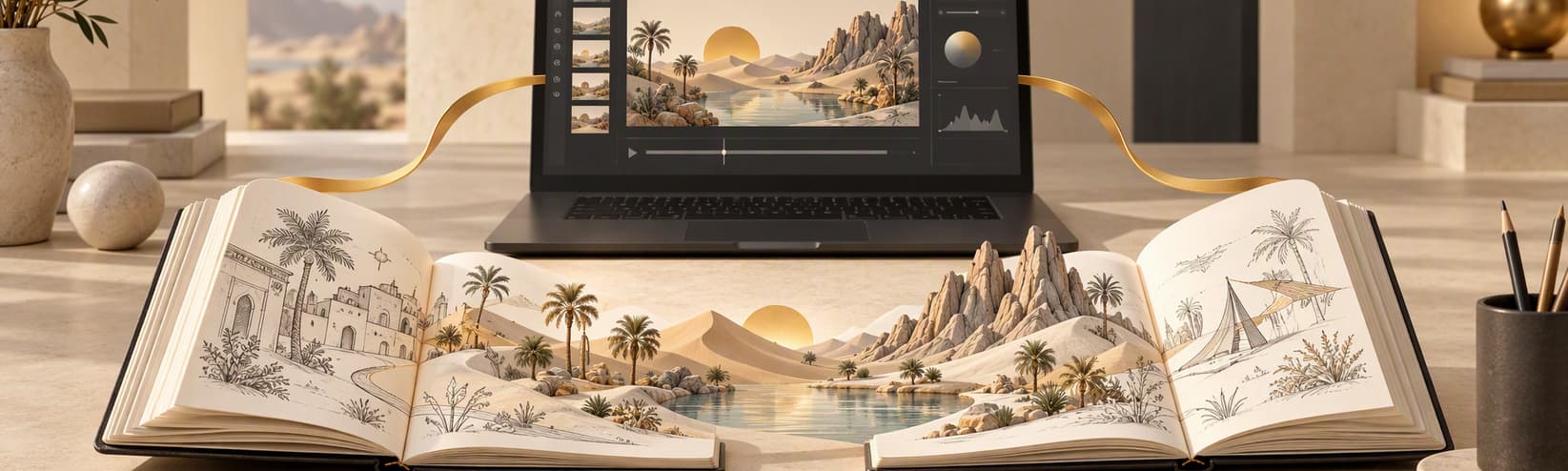 Concept artwork representing learning in Arabic and English