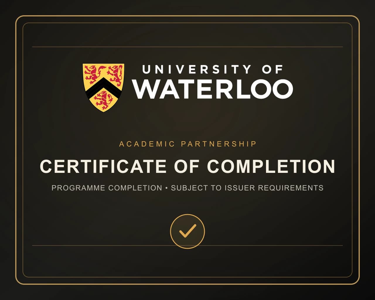 Certificate of Completion concept featuring the University of Waterloo logo